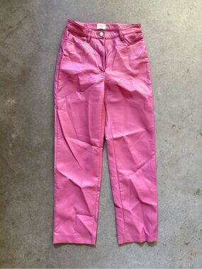 Aritzia Pink High-Rise Straight Faux Leather Pants, size 0